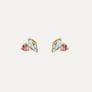 New STILNEST Aquamarin & Rosa Turmalin Joy Ohrstecker Ohrringe | 585 Gold