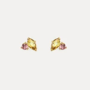 New STILNEST Citrin & Rosa Turmalin Joy Ohrstecker Ohrringe | 585 Gold
