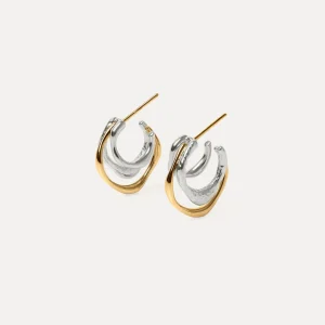 New STILNEST Fluid Triple Creolen Ohrringe Mixed Silber