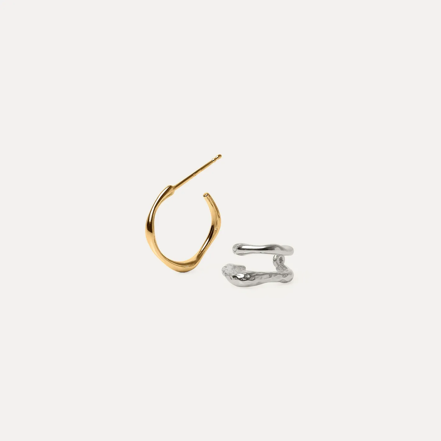 New STILNEST Fluid Triple Creolen Ohrringe Mixed Silber