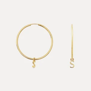 Sale STILNEST Mini Initial Creolen Ohrringe Groß | 585 Gold