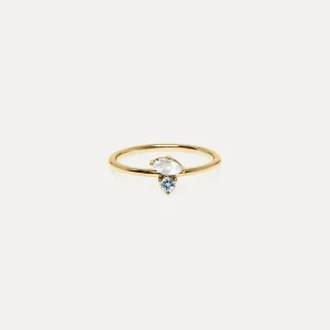 Sale STILNEST Mondstein & Aquamarin Joy Solitär Ring | 585 Gold