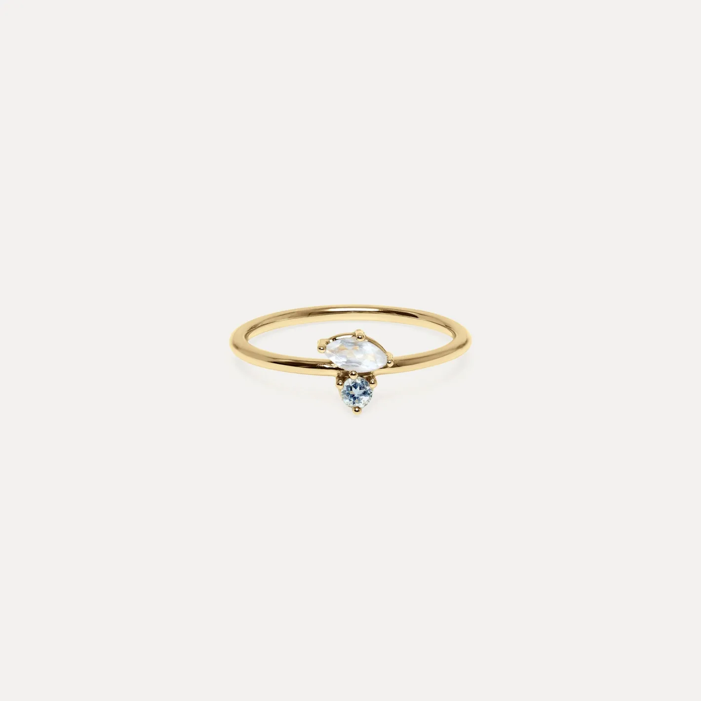 Sale STILNEST Mondstein & Aquamarin Joy Solitär Ring | 585 Gold