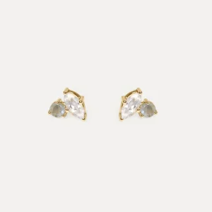 New STILNEST Mondstein & Grauer Mondstein Joy Ohrstecker Ohrringe | 585 Gold