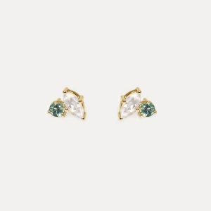 Flash Sale STILNEST Mondstein & Grüner Saphir Joy Ohrstecker Ohrringe | 585 Gold