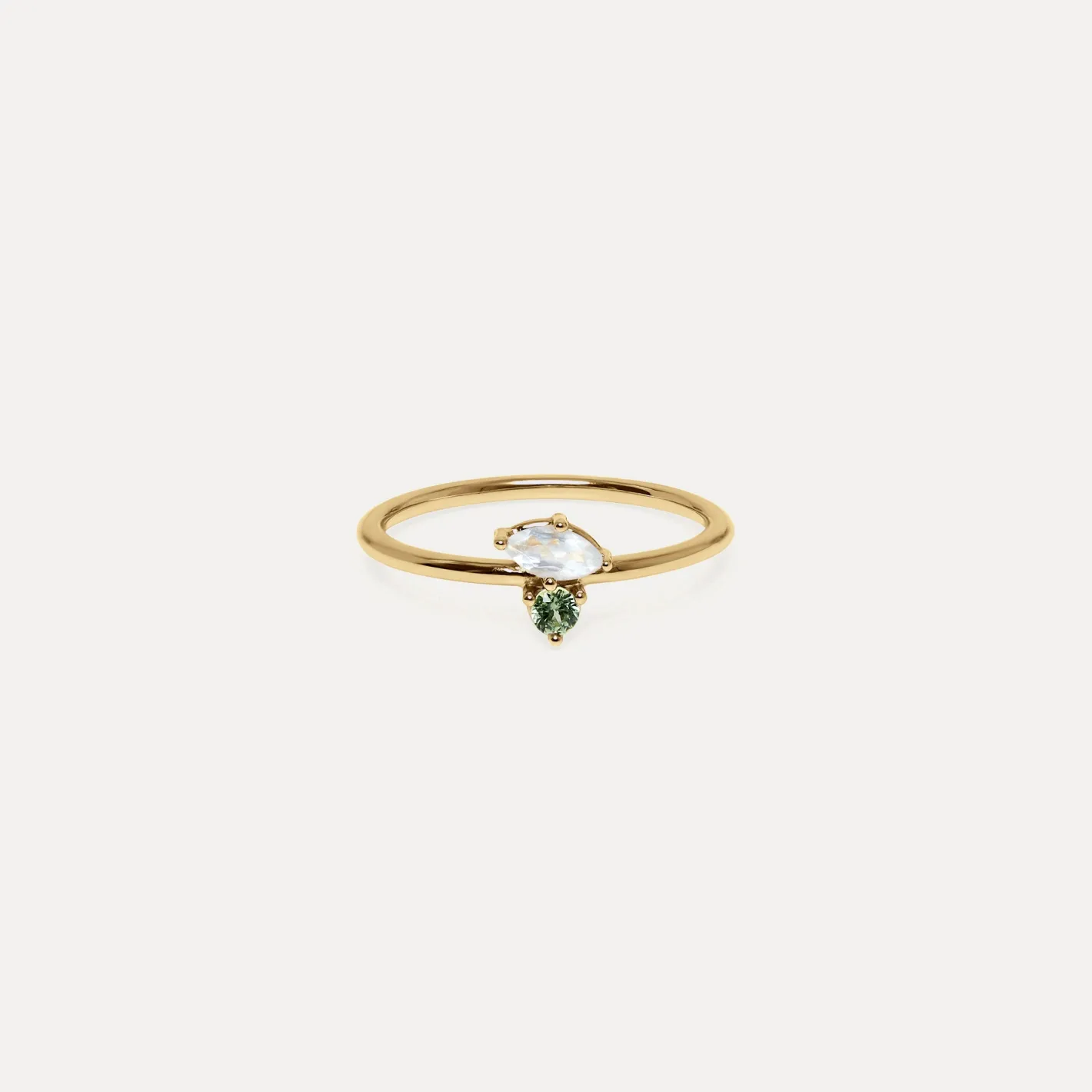 Outlet STILNEST Mondstein & Grüner Saphir Joy Solitär Ring