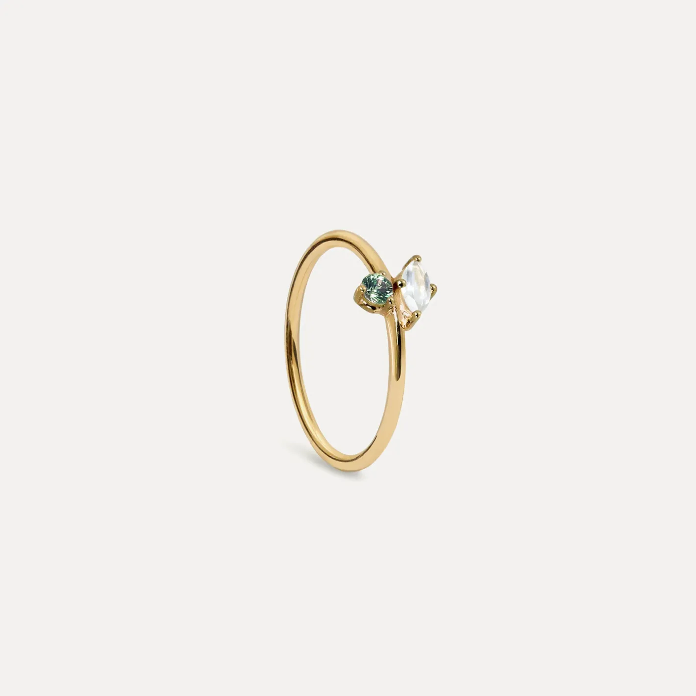 Outlet STILNEST Mondstein & Grüner Saphir Joy Solitär Ring
