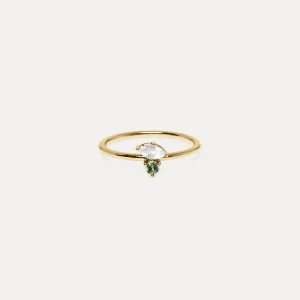 Best STILNEST Mondstein & Grüner Saphir Joy Solitär Ring | 585 Gold