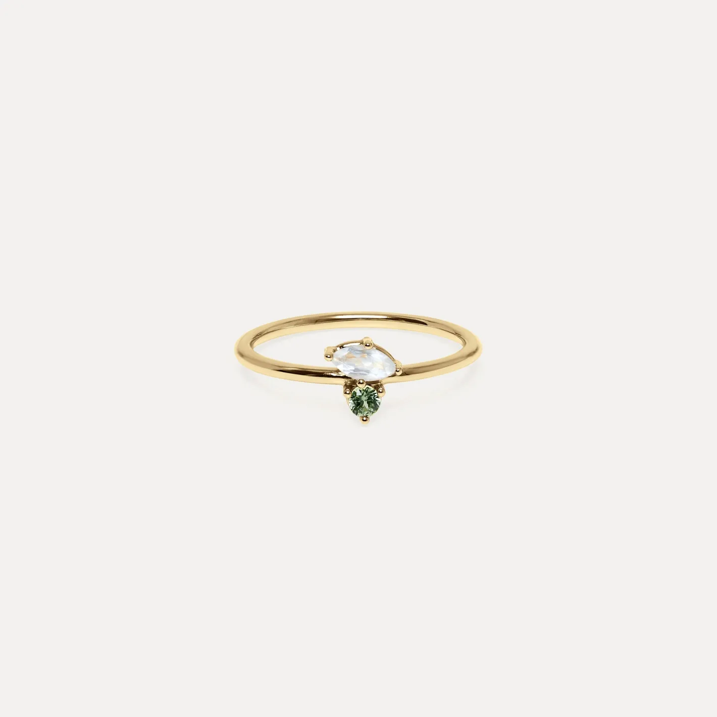 Best STILNEST Mondstein & Grüner Saphir Joy Solitär Ring | 585 Gold