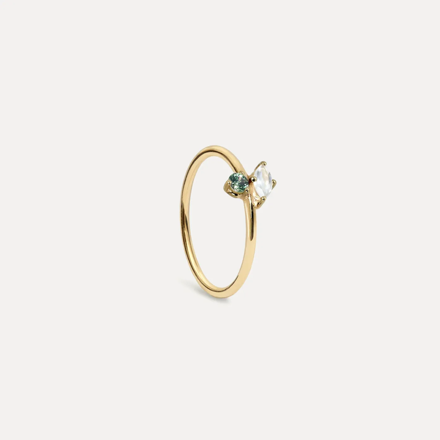 Best STILNEST Mondstein & Grüner Saphir Joy Solitär Ring | 585 Gold