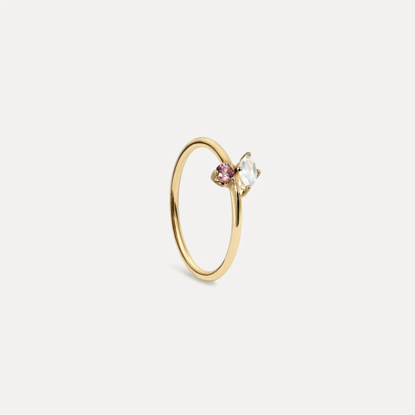 Store STILNEST Mondstein & Rosa Turmalin Joy Solitär Ring | 585 Gold