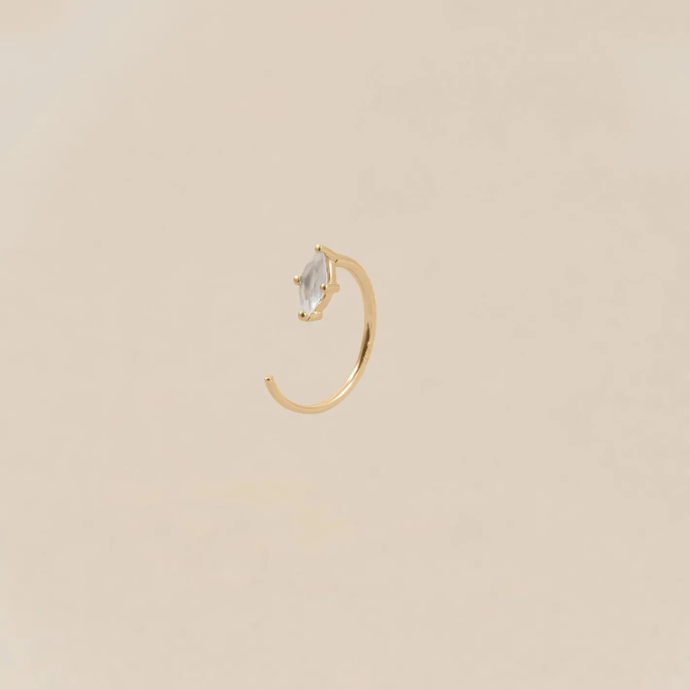 Fashion STILNEST Mondstein Navette Floating Huggie Creolen Ohrringe - Single | 585 Gold