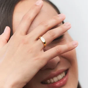 Fashion STILNEST Perlenweiß Enamel Bombé Bold Ring