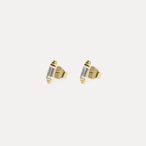 Clearance STILNEST Weißer Beryll Retro Ohrstecker Ohrringe | 585 Gold