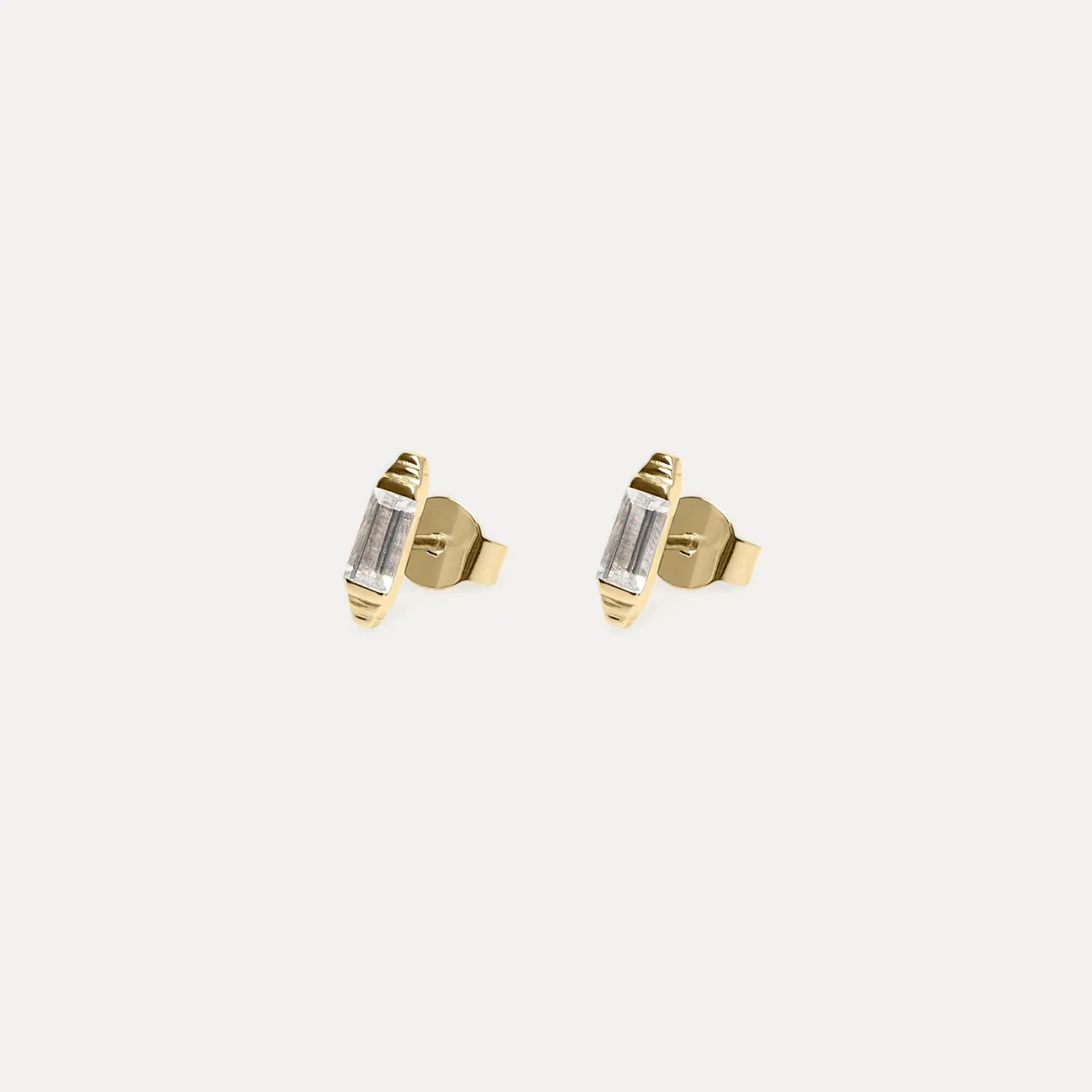 Clearance STILNEST Weißer Beryll Retro Ohrstecker Ohrringe | 585 Gold
