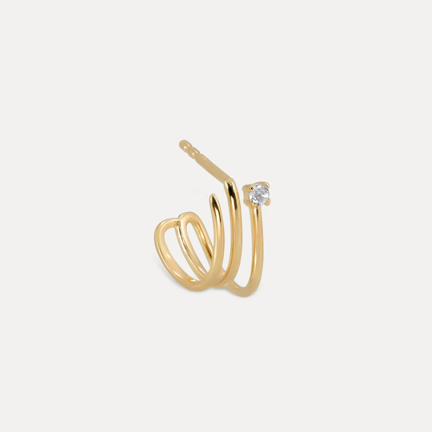 Store STILNEST Weißer Saphir Trine Huggies Ohrringe - Single | 585 Gold